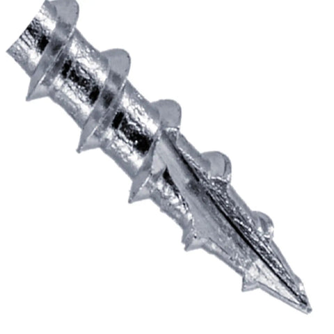 Close-up of sharp tip and threads on Beefy Heavy Duty Pocket Hole Screws 7 By One And One Quarter Inch Coarse Thread Torx Drive.