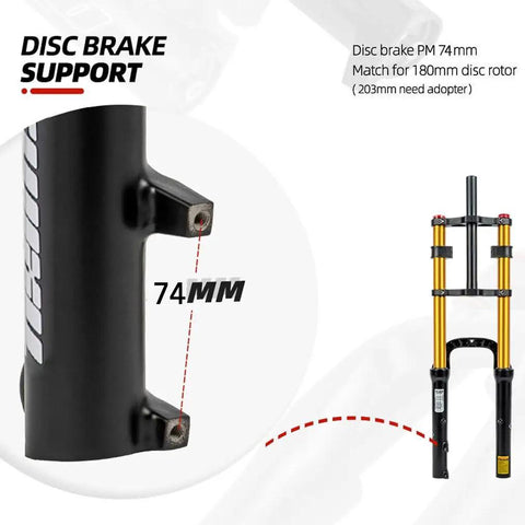 Fat Bike Front Air Suspension Fork For 20 Inch Electric And Mountain Bikes, disc brake support, close-up view