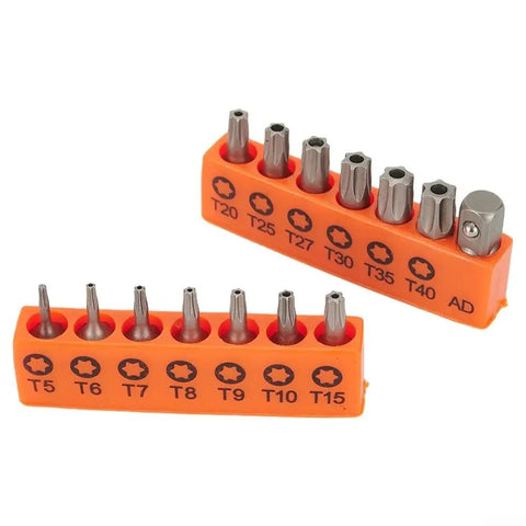 Get Your Hands On A Sweet Set Of 14 Torx Bits, Each One Measuring Precisely 25mm For All Your Electric Screwdriver Needs. Made From Tough Alloy Steel So You Can Tackle Any Repairs Without Worrying About Wear And Tear. Perfect For Tech Geeks, Mechanics, 14pc 25mm alloy steel Torx bit set with T5-T40 sizes in orange holder