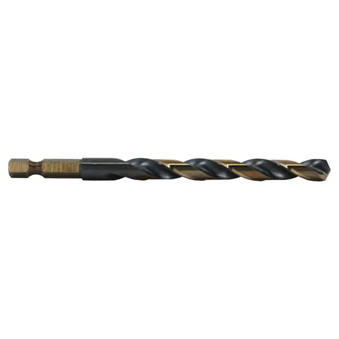 Single drill bit from the 29 Piece Quick Change Hex Shank Drill Bit Set 1/16 Inch To 1/2 Inch in M2 High Speed Steel.