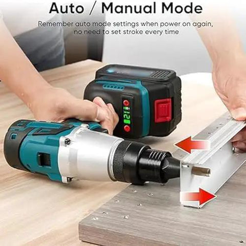 Dead Simple Cordless Electric Rivet Nut Gun Kit featuring automatic push button operation demonstrating auto/manual mode settings.