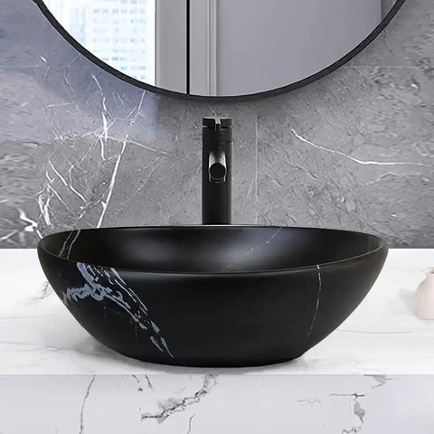 USZWBY Vessel Sinks Bathroom Vessel Sink Creative Balcony Art Wash Basin Ceramic Black Washbasin with modern design.