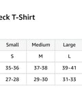 V-neck T-shirt sizing chart for women, includes bust and waist measurements for sizes Small to XX-Large.