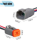 4 Pin Waterproof Automotive Electrical Connector Kit with 17AWG wire, showing male and female plug sizes and heavy-duty nylon PA66 housing.