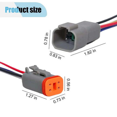 4 Pin Waterproof Automotive Electrical Connector Kit with 17AWG wire, showing male and female plug sizes and heavy-duty nylon PA66 housing.