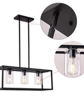 Farmhouse Black Three Light Pendant Fixture With Glass Shades For Living Room Dining Room Kitchen Island Modern Hanging Chandelier Ceiling Light details