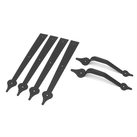Beefy Heavy Duty Carbon Steel Garage Door Handle Set, Rustproof Matte Black Hinge Handles For Garage Shed Cabinet Barn Doors, 2 Pack, 16.1 Inch Long, Weatherproof Hardware; set of black handles and straps
