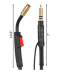 Mig Welding Gun 150A Gas Burner Torch With 4.6M Fixed Cable Stinger Interchangeable Pro Grade, showing handle and torch measurements