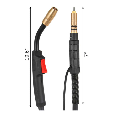 Mig Welding Gun 150A Gas Burner Torch With 4.6M Fixed Cable Stinger Interchangeable Pro Grade, showing handle and torch measurements