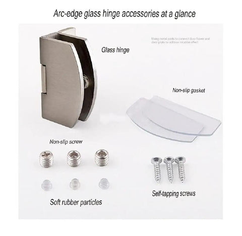 Premium Double Action Glass Cabinet Hinges In Sleek Silver Tone For Five To Seven Millimeter Panels Smooth Swinging Ninety Degree Pivot With Rock Solid Heavy Duty Frame Quick Install For Kitchen Cabinets And Bathrooms