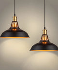Dope Matte Black Farmhouse Pendant Lights Kit For Kitchen Island Vintage Industrial Barn Style Hanging Bar Lights With Oil Rubbed Bronze Accents Adjustable Cord Soft Glow 12 Inch Pendant Lamps 2 Pack showing two lamps with glow on wall backdrop
