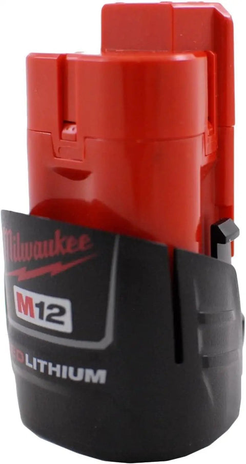 RedLithium M12 12V 1.5Ah Compact Lithium Battery With Overload Protection For Cordless Tools, Fade Free Power You Can Rely On, Built For Extreme Cold, M12 Compatible, red and black battery showing brand logo