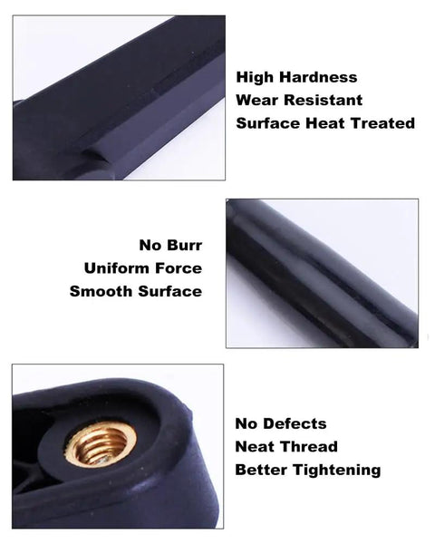 Close-up of Premium Heavy Duty Drill Press Crank Handle features, showing heat-treated surface and threaded connection.