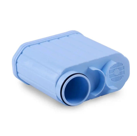 Top Shelf Coffee Machine Water Filter Replacement that softens rough tap water, blue plastic filter designed for espresso machines.