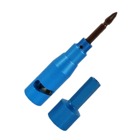 Heavy Duty Wire Stripper Crimping Tool For Power Drill with blue metal casing and interchangeable head for efficient use.