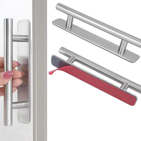 Self Adhesive Door Handle Pulls 2 Pack Aluminum Alloy Brushed Silver 150x25mm Sliding Door Handles For Cabinets Gates Garden Sheds No Drill Install Durable Water Resistant Easy Grip on glass door