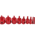 Check Out These Epic Filfeel Hole Saw Tile Drill Bits Kit With 10 Piece Shank Bits For Ceramic Marble Glass That Cuts Clean Without Burrs And Lasts Forever. 10-piece red ceramic hole saw bits, 6mm to 50mm, on white background