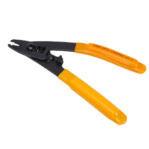 Pro Grade Optical Fiber Cutter Kit 3 In 1 Fixture With Tungsten Blades For Telecom Techs shown with yellow handles and black blades.