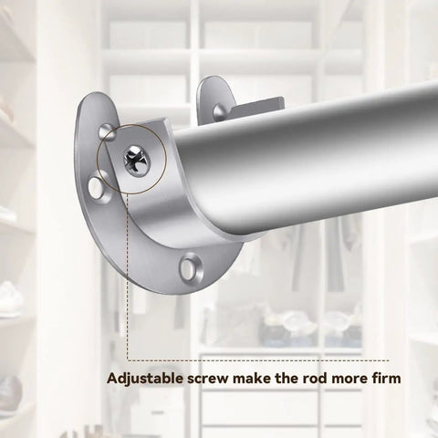 Set Of 4 Heavy Duty Stainless Steel Wardrobe Brackets U Shaped Rod Sockets Flange 1-1/4 Inch Diameter End Supports For Closet Rods With Screws And Mounting Hardware, adjustable screw detail