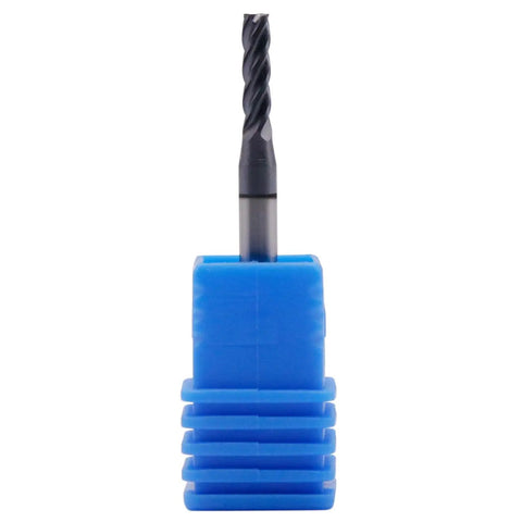 Beefed-Up 5-Piece Solid Carbide End Mills Set, 3/32 Inch Cutting Diameter, shown in blue casing