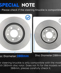 Comparison of 280mm and 288mm rotors for Driver Side Front Left Steering Knuckle And Wheel Bearing Hub Assembly With 280mm Rotor For Beetle Golf Jetta