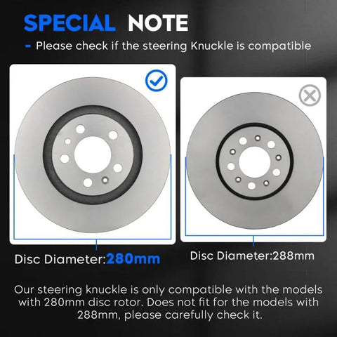 Comparison of 280mm and 288mm rotors for Driver Side Front Left Steering Knuckle And Wheel Bearing Hub Assembly With 280mm Rotor For Beetle Golf Jetta