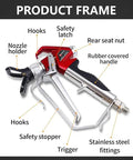 Heavy Duty Airless Paint Spray Gun With Reversible 517 Tip And Universal Swivel Joint For Big Time Finishes Zero Sweat Setup And Pro Workhorse 4000 Psi Performance, showing detailed parts with labels.