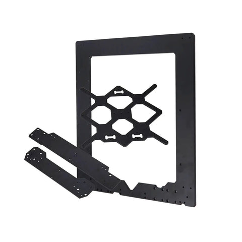 Drop In Heavy Duty Black Aluminum 3D Printer Frame Kit With Chrome Smooth Guide Rods And Precision Anodized Extrusions For A Bulletproof Zero Drag Motion Upgrade with parts laid out.