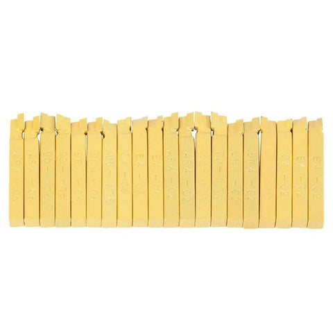Top Notch 20 Piece 1/4 Inch Carbide Lathe Tool Set For Heavy Duty CNC And General Lathes Showing yellow carbide inserts.