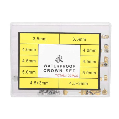 Watch Crown Parts Kit Waterproof Assorted Sizes 3.5mm 4.0mm 4.5mm 5.0mm 7.5mm DIY Friendly Repair Kit in clear box for quartz watches