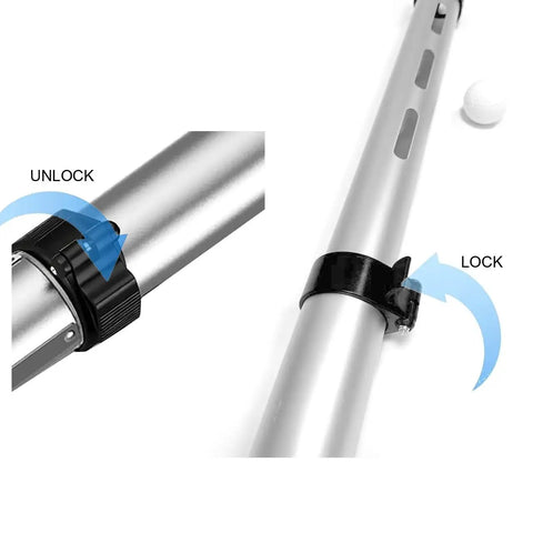 Adjustable Telescopic Aluminum Golf Ball Picker Upper Tube For 20 Balls 2 Section Scalable Retriever lock mechanism