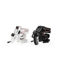 AI Robotic Arm Kit With Servo Motors For AI Projects Dope Six DOF Open Source And NVIDIA Jetson Compatible shown in black and white modules.