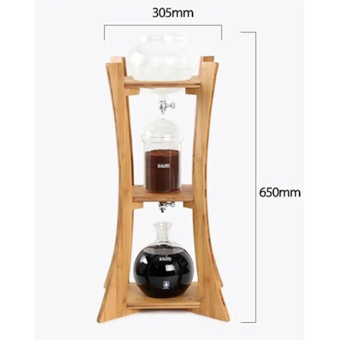Kick Back And Sip Smooth Cold Brew With This Sleek Dutch Coffee Maker And Glass Tower Designed For Fifteen Friends Featuring Bamboo Frame And No Fuss Drip System For Fresh Iced Sips Anytime, 650mm tall bamboo cold brew tower.