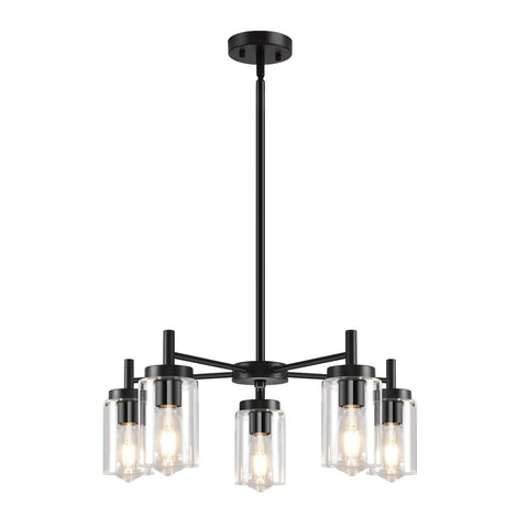 4 Light Black Dining Room Chandelier With Glass Shades, Farmhouse Contemporary Modern Pendant Ceiling Light with clear glass