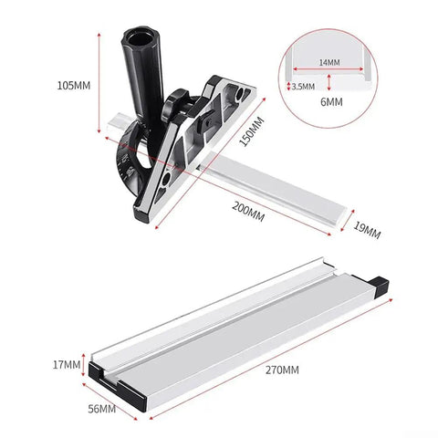 Adjustable Angle Plate Ruler For Table Saw Push Block Fence System, Versatile Miter Gauge Fence Tool, aluminum, size dimensions