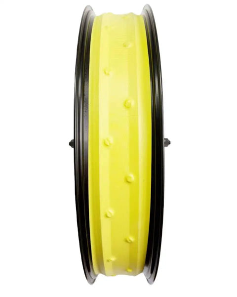 Side view of Beefy Fat Bike Front Wheel 20x4.0 With Double Wall Alloy Rim, highlighting yellow rim surface and bolt-on hub.