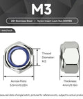 300 Piece M3 Nylon Insert Locknuts Made From Gnarly 201 Stainless Steel Fine Pitch Fasteners With A Badass Grip, showing dimensions.
