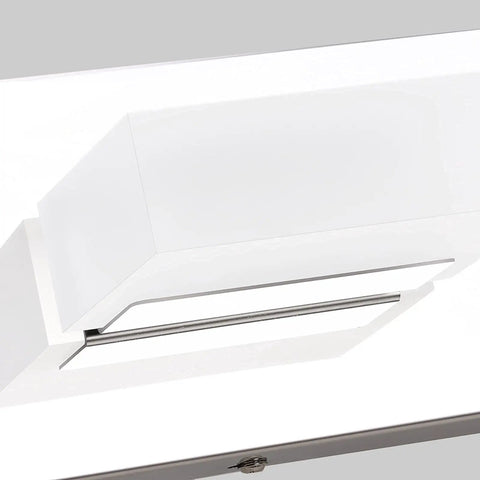 Modern Stainless Steel 3 Light LED Vanity Light Fixture With Frosted White Acrylic Shades close-up view of shade and chrome finish.
