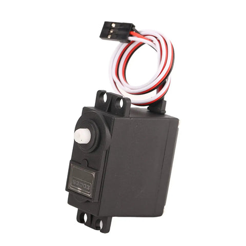 Built Different Low Noise RC Servo Motor Smooth Response Standard Plastic Gearbox For Futaba And HPI RC Cars 44 Oz In Torque 0 23 Sec Tight Steering Rig Mod side view with connector and wires