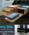 Heavy Duty Steel Drawer Slides With Ball Bearings For Absolute Full Extension Rock Solid Industrial Telescoping Slider Rail Side Mount, shown in a vehicle, supporting 265 lbs.