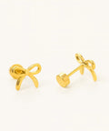 Gold Bow Stud Earrings For Women Titanium Flat Back Screw Back Hypoallergenic Nickel Free Lightweight Real Deal Daily Staple