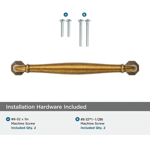 10 Pack 4 Inch Center To Center Antique Brass Cabinet Pulls with screws for installation, solid zinc alloy construction.