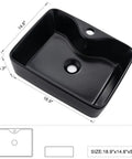 Matte Black Vessel Sink With Faucet And Drain Combo For Bathroom, 19 By 15 Inches Rectangular Above Counter Ceramic Art Basin