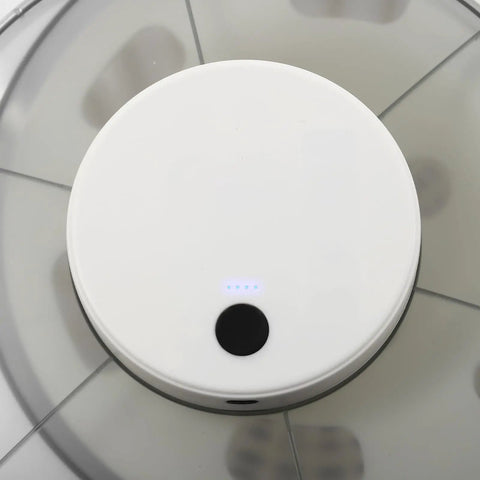 Top view of the Killer Electric Salad Spinner With Six Liter Capacity And Rapid Spin Motor Plus Splash Guard Drain Basket.