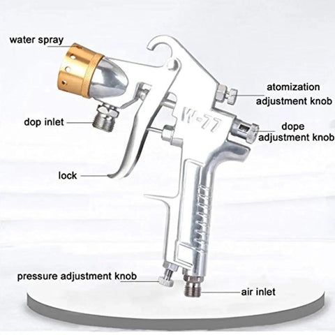 Pro Grade Heavy Duty 15 Liter Pneumatic Pressure Paint Spray Gun, chrome nozzle with adjustment knobs for precise application.