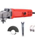 Portable Electric Angle Grinder Multipurpose Handheld Polisher Cutting And Grinding Tool With Rugged Non Slip Grip displayed with accessories.