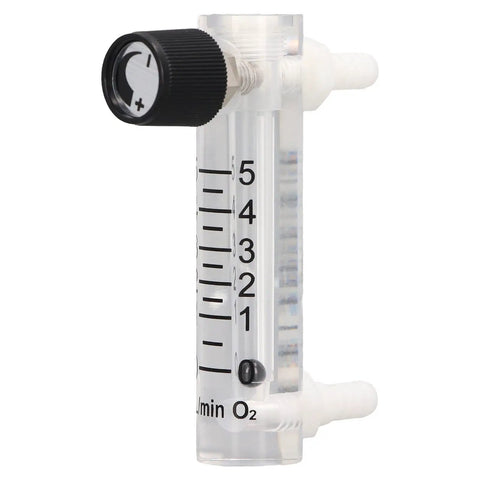0-5 LPM Panel Mount Gas Flowmeter For Air Adjustable Flow Meter With Clear Scale And Transparent Wall 4 Percent Accuracy Easy Reading For Air Systems Labs And DIY Friendly Industrial Panel Installations. Front view.