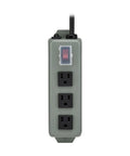 3-Outlet Heavy Duty Power Strip With Metal Housing, Mountable Wall Or Under Desk, 9 Ft Cord, On Off Switch Cover, front view