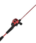 Slingshot Spincast Reel And Fishing Rod Combo With 5 Foot 6 Inch Two Piece Fiberglass Rod Size 30 Reel Right Hand Retrieve In Red