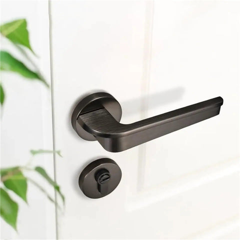 Gold Interior Door Handle Lock For Bedroom Hardware, Satin Finish Privacy Lock For Grey Doors, Easy Install No-Fuss Reversible Latch